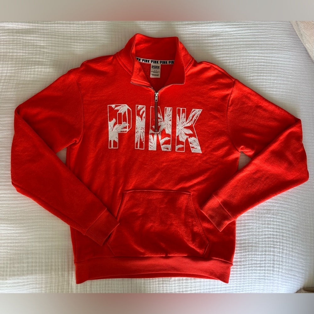 Victoria’s Secret PINK Y2K Orange Quarter Zip Oversized Crewneck Sweatshirt - Picture 2 of 8